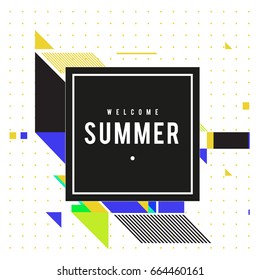
Trendy flat geometric vector banners. Vivid colorful banners in retro poster design style. Vintage colors and shapes Summer holiday theme.
