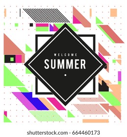 
Trendy flat geometric vector banners. Vivid colorful banners in retro poster design style. Vintage colors and shapes Summer holiday theme.
