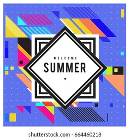 
Trendy flat geometric vector banners. Vivid colorful banners in retro poster design style. Vintage colors and shapes Summer holiday theme.
