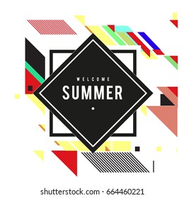 
Trendy flat geometric vector banners. Vivid colorful banners in retro poster design style. Vintage colors and shapes Summer holiday theme.
