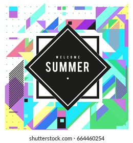 
Trendy flat geometric vector banners. Vivid colorful banners in retro poster design style. Vintage colors and shapes Summer holiday theme.
