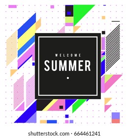 Trendy flat geometric vector banners. Vivid colorful banners in retro poster design style. Vintage colors and shapes Summer holiday theme.
