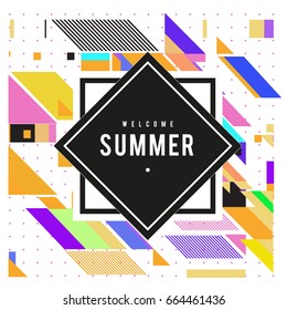 Trendy flat geometric vector banners. Vivid colorful banners in retro poster design style. Vintage colors and shapes Summer holiday theme.
