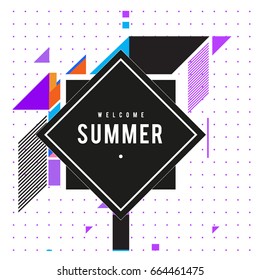 Trendy flat geometric vector banners. Vivid colorful banners in retro poster design style. Vintage colors and shapes Summer holiday theme.
