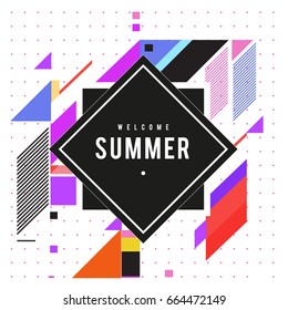 Trendy flat geometric vector banners. Vivid colorful banners in retro poster design style. Vintage colors and shapes Summer holiday theme.