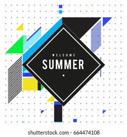 Trendy flat geometric vector banners. Vivid colorful banners in retro poster design style. Vintage colors and shapes Summer holiday theme.