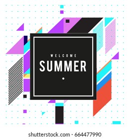 Trendy flat geometric vector banners. Vivid colorful banners in retro poster design style. Vintage colors and shapes Summer holiday theme.