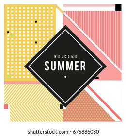 Trendy flat geometric vector banners. Vivid colorful banners in retro poster design style. Vintage colors and shapes Summer holiday theme.
