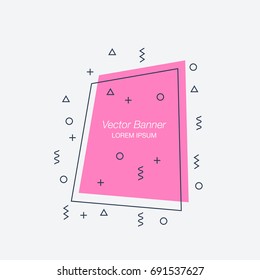 Trendy flat geometric vector banners. Vivid transparent banners in retro poster design style. Vintage colors and shapes.