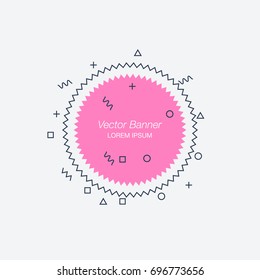Trendy flat geometric vector banners. Vivid transparent banners in retro poster design style. Vintage colors and shapes.