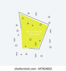 Trendy flat geometric vector banners. Vivid transparent banners in retro poster design style. Vintage colors and shapes.