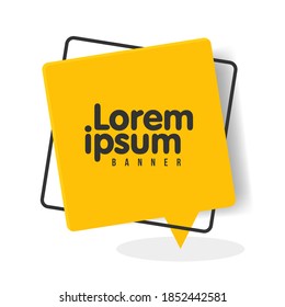 Trendy flat geometric vector speech bubble banner. Vivid transparent banners in modern design style. Bright colors and shapes. Black and yellow colors.