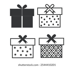 Trendy Flat Gift box with ribbon icons. Special present sign. Christmas gift vector. 