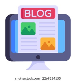 Ein trendiges, flaches Symbol für Blog-Management, bearbeitbare Vektorgrafik 