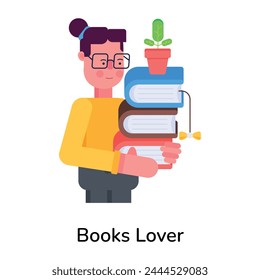 Trendy flat icon of a books lover 