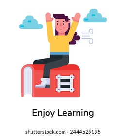 Trendy flat icon depicting enjoy learning 