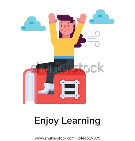 Trendy flat icon depicting enjoy learning 