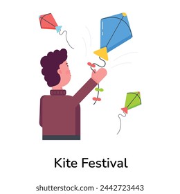 Trendy flat icon depicting kite festival 
