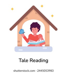 Trendy flat icon depicting tale reading 