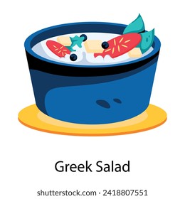 Trendy flat icon of greek salad bowl 