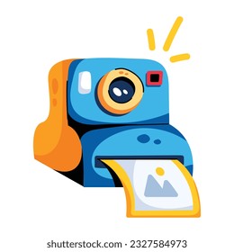 Trendy flat icon of instant camera 