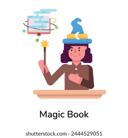 Icono plano de moda de un libro mágico 