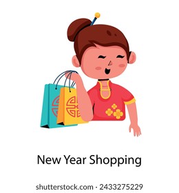 Trendy flat icon of new year shopping 