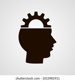 Trendy flat icon on gray background. Vector icon man with gear.