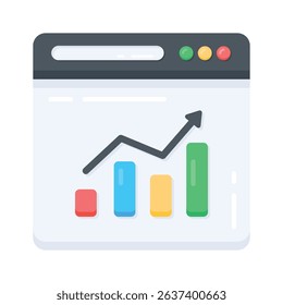 A trendy flat icon showing web analysis charts