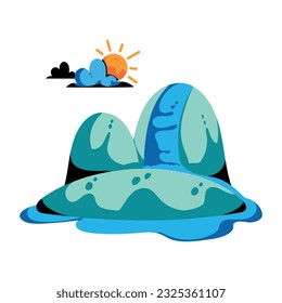 Trendy flat icon of waterfall scenery