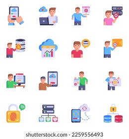 Trendy Flat Icons of Data Services 
