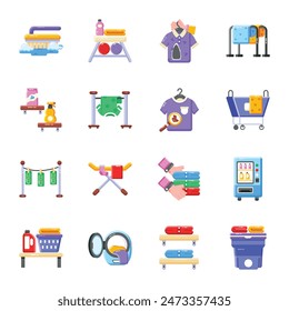 Trendy Flat Icons Depicting Laundry Supplies 