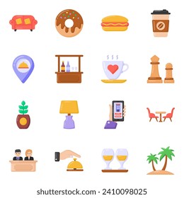 Trendy Flat Icons of Hotel and Restaurant 

