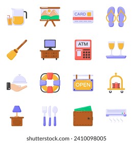 Trendy Flat Icons of Hotel Services

