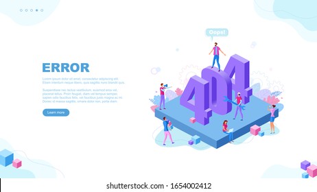 Trendy flat illustration. 404 error page page concept. People are working on fixing the error. Template for your design works. Vector graphics.