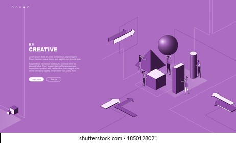 Trendy flat illustration. Be creative page concept. Teamwork metaphor concept. Cooperation of people who implement the joint idea. Template for your design works. Vector graphics.