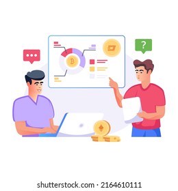Ilustración plana a la moda del análisis de bitcoína 

