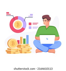 Ilustración plana a la moda del análisis de bitcoína 

