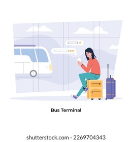 Trendy flat illustration of bus terminal 