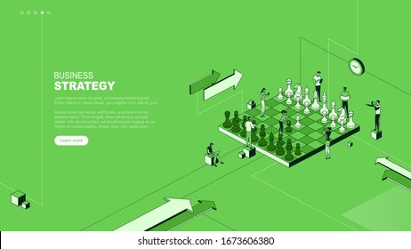 Trendy flat illustration. Business strategy page concept. Teamwork and competition. Chess game. Chess pieces. Template for your design works. Vector graphics.