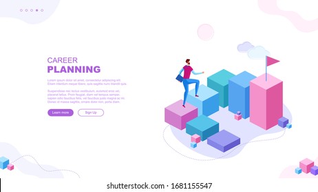Trendy flat illustration. Career planning  page concept. Career ladder. Motivation. Goal achievment. Way up. Template for your design works. Vector graphics.