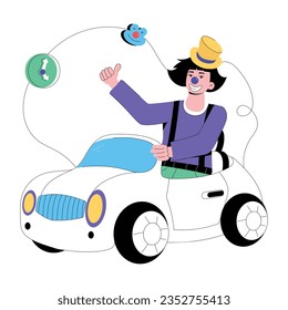 Trendy flat illustration of clown car 