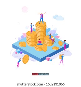 Trendy flat illustration. Concept of illustration of financial success. Teamwork. Competition. Business. Banking. Crowdfunding. Startup. Template for your design works. Vector graphics.