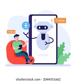 Eine trendige, flache Illustration von Kryptobot, bearbeitbarer Vektorgrafik 