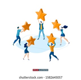 Trendy flat illustration. Customer reviews rating concept. Online shopping. Feedback. Customer support. Template for your design works. Vector graphics.