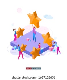 Trendy flat illustration. Customer reviews rating concept. Online shopping. Feedback. Customer support. Template for your design works. Vector graphics.