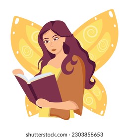 Trendy flat illustration of fairy reading 