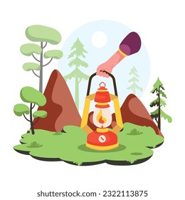 Ilustración plana de moda de la lámpara forestal 