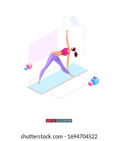 Trendy flat illustration. Girl doing yoga. Activity. Fitness. Yoga poses. Life style. Template for your design works. Vector graphics.