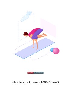 Trendy flat illustration. Girl doing yoga. Activity. Fitness. Yoga poses. Life style. Template for your design works. Vector graphics.